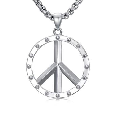 Imagem de Lattd Colar de sinal da paz para pingente de paz estilo hipple de prata esterlina 925, com corrente de aço inoxidável 56 cm + 5 cm