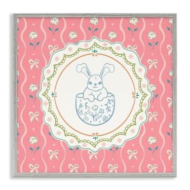 Imagem de Stupell Industries Spring Bunny & Egg Shell Arte giclée emoldurada preta, design por Angela Steahling, 61 x 61 cm
