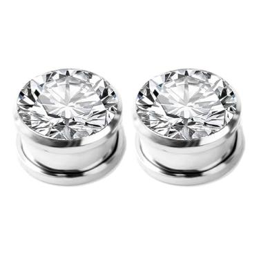 Imagem de Beydodo Medidores de zircônia cúbica para orelhas, alargadores de orelha de parafuso de 8 g a 11/16 polegadas, brincos perfurados unissex, 8mm=0g, Aço inoxidável, Zircônia cúbica