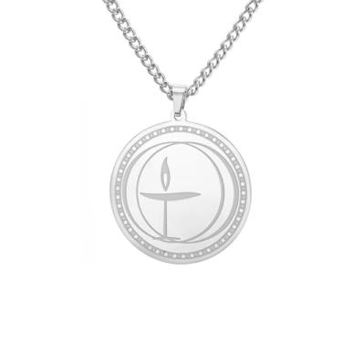 Imagem de Amaxer Colar de cálice flamejante ajustável, símbolo oficial do universalismo unitário, emblema histórico de liberdade, esperança para cerimônia, Medium, Aço inoxidável, Sem Pedra Preciosa