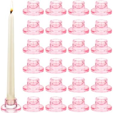 Imagem de 24 peças de castiçais de vidro afunilados a granel rosa castiçal claro curto cônico conjunto de decoração para mesa centro de mesa festa de casamento advento Natal decorações de casa