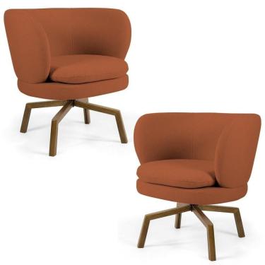 Imagem de Kit 2 Poltronas Decorativas Melissa Base Ka Giratória Castanho Veludo C-262 Telha - Domi