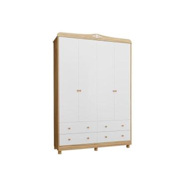 Imagem de Guarda Roupa Infantil Elô C/ 4 Portas E 4 Gavetas Branco/amendoa - Peroba