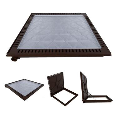 Imagem de Tampa Piscina Ventilada Casa Máquina 90x90cm Rebaixo Marrom