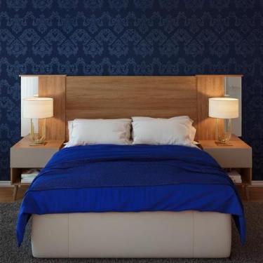 Imagem de Cabeceira de Casal Extensível King com 2 Mesas de Cabeceira - Repleta