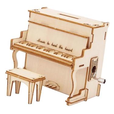 Imagem de menolana Quebra-cabeça 3D de madeira, modelo de piano, kit de construção, kit de artesanato, decoração de mesa, manivela, cofrinho para mesa, Style C