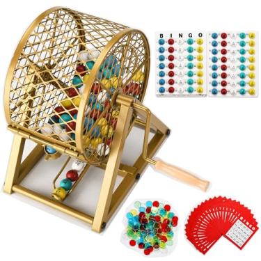 Imagem de GADFISH Conjunto de jogos de bingo de 32 cm, conjuntos de bingo para adultos para grupos grandes, crianças, idosos, bolas de bingo de 2 cm com gaiola de aço, 30 cartas, tabuleiro e fichas para festas