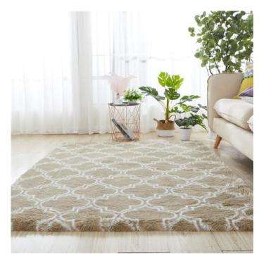 Imagem de HGTRH Tapete de pelúcia macio com fundo antiderrapante de pontos, tapete longo luxuoso e fofo para sala de estar e quarto sala de jantar, decoração de casa P 100 * 160 cm