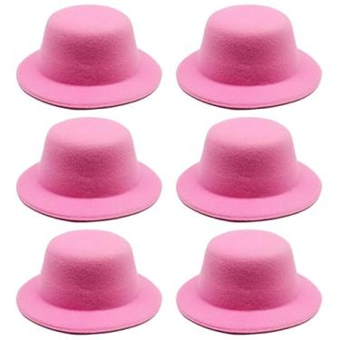 Imagem de verkelly 6 peças de chapéus formais em miniatura rosa – chapéus de festa de feltro de 13,5 cm para artesanato DIY, acessórios de cabelo e decorações de férias