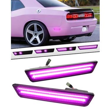 Imagem de Luzes marcadoras laterais traseiras de LED rosa e roxo dinâmico para Dodge Charger 2011-2014 e Challenger 2008-2014, lâmpadas laterais de para-choque com lente fumê com fileira dupla, pacote com 2