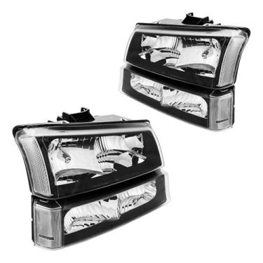 Imagem de ZonCar Conjunto de farol dianteiro preto + refletor transparente compatível com Chevy Avalanche 2003-2006 pacote com 2 1500 (lado do motorista e do passageiro)