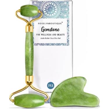 Imagem de (Green) - Jade Roller and Gua Sha - Beauty Facial Skin Massager Roller Body Eyes Neck - Original Natural Jade Stone (Green)
