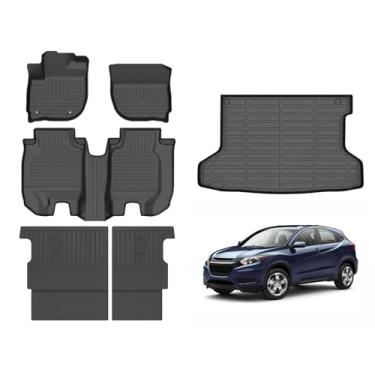Imagem de Hutisya - Tapetes de chão e forro de carga com conjunto de encosto apto para Honda HR-V 2016-2022 AWD Proteção contra todos os climas antiderrapante e durável TPE conjunto completo de forros