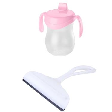 Imagem de Kit 1 Rodo de pia Branco e 1 Garrafa Plástica Infantil Rosa 310ml