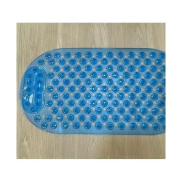 Imagem de Tapete Para Box Antiderrapante com Ventosas Tapete de Banheiro Massageador para os Pés Modelo Retangular (Azul Transparente 648)