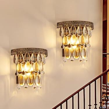 Imagem de TOCHIC Conjunto de 2 arandelas de parede, luminárias de parede bronze para quarto, lâmpada de parede vintage para casa de fazenda, arandela de parede interna para corredor, sala de estar, escadas