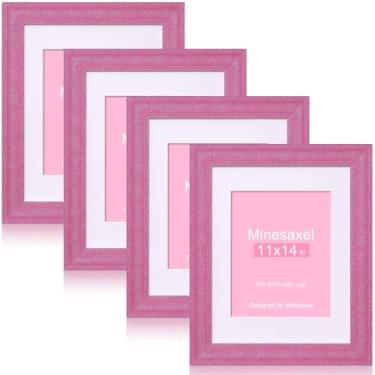Imagem de Minesaxel Moldura rosa com glitter 28 x 35 cm para 20 x 25 cm com tapete, molduras brilhantes de vidro real HD, colorido, fofo, divertido ou exclusivo, moldura de arte de 28 x 35 para mesa ou parede