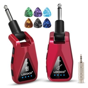 Imagem de UHF Transmissor e Receptor Sem Fio para Guitarra, Alcance de 50 Metros, 4 canais, Recarregável via USB-C, para Guitarra, Baixo e Instrumentos Elétricos (Vermelho)