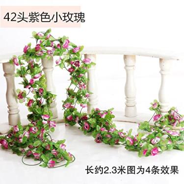 Imagem de Guirlanda de flores artificiais 90,5 polegadas/230 cm - trepadeiras rosas falsas, guirlanda floral pendurada de plástico falso de seda para arco de casamento, quarto, parede de casa, pano de fundo