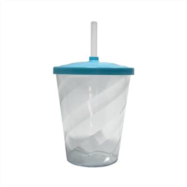 Imagem de Kit 40 Copos Twister Cristal Tampa Colorida E Canudo 300ml Lembrança Festa Criança Mimo (Azul Bebê)