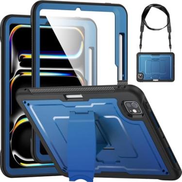 Imagem de Miimall Capa para iPad Pro de 11 polegadas M5/M4 (2025/2024), capa resistente para iPad Pro de 11 polegadas com alça de ombro, suporte, protetor de tela e porta-lápis, azul marinho