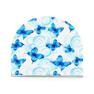 Imagem de Qilmy Porta-guardanapos de acrílico borboleta azul, suporte de guardanapo de coquetel de plástico transparente para mesas de restaurante de cozinha, 1 peça