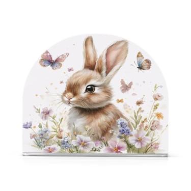 Imagem de JUZIHAI Coelhinho da Páscoa Porta-guardanapos para mesa Dispensador de guardanapo de acrílico para mesa Suporte de lenços independente para cozinha sala de jantar bar festa decoração de casa