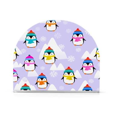 Imagem de JUZIHAI Porta-guardanapos para mesa, pinguins de Natal nevados, dispensador de guardanapo de acrílico, suporte de lenços de mesa independente para cozinha, jantar, bar, festa, decoração de casa
