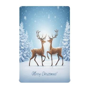 Imagem de Qilmy Lençóis de berço de rena dançando de Natal, macio e respirável, de microfibra elástica, lençol com elástico para meninos e meninas, 132 x 71 cm, capa de colchão infantil portátil