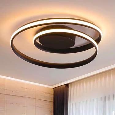 Imagem de Luminária de teto LED moderna em formato de anel, feita de alumínio e silicone, Φ46CM, 40W, 3200LM, para sala de estar, sala de jantar, cozinha, escritório e quarto. Cor preta, luz quente 30