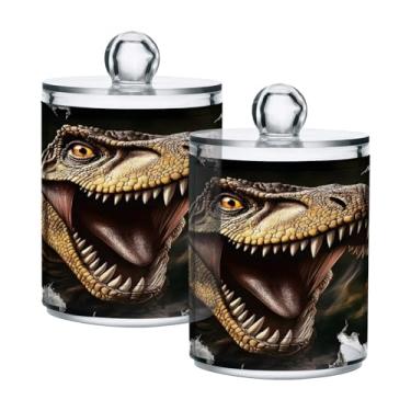 Imagem de Qilmy Qtip Suporte de boticário de dinossauro de 400 ml, frasco de armazenamento de boticário de plástico transparente com tampa, dispensador de recipiente de banheiro para bola de algodão, cotonete