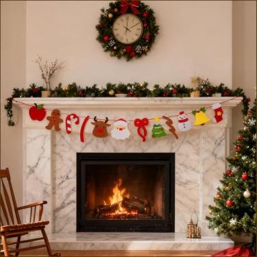 Imagem de Decorações de faixa de feltro de Natal - Guirlanda de pão de gengibre de boneco de neve de rena de Papai Noel para decoração de festas de fim de ano