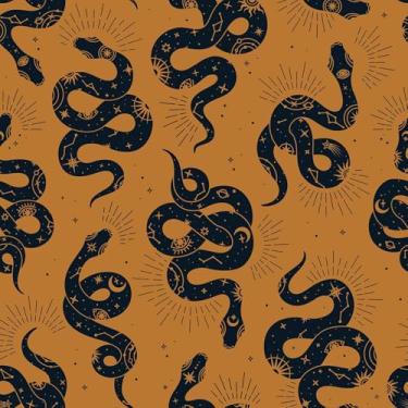 Imagem de Livelynine Papel de parede retrô boho vintage 43,5 x 276 cm Descasque e cole Orla Serpents Papel de parede exclusivo dourado e preto bruxo para locatário de banheiro, papel de parede gótico, vintage