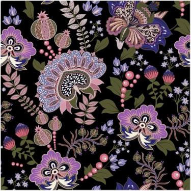 Imagem de Floralplus Papel de parede floral descascar e colar papel de parede floral preto boho removível para locatário papéis de parede para quarto papel de contato texturizado folha vintage para armário