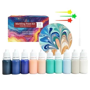 Imagem de Kit de pintura de marmorização de água da costa oeste, tinta de água para artesanato, artesanato com padrão de mármore turco, kit de arte em aquarela creme celeste para decoração de jardim, Natal
