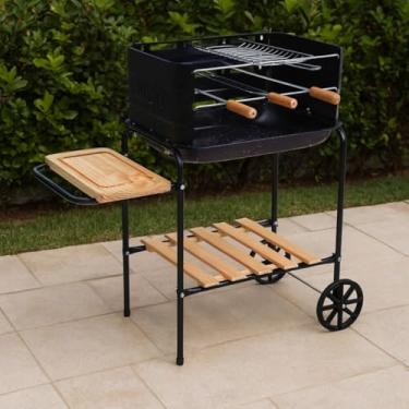 Imagem de Churrasqueira Califórnia com Rodas, Bacia Esmaltada e Acessórios – Desmontável, Portátil e Ideal para Churrascos em Família Inclui Tábua, 2 Espetos, Grelha e Suporte