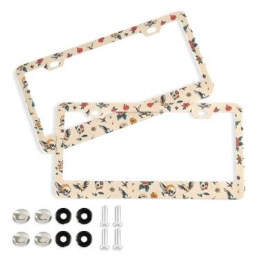 Imagem de SEHANY Molduras de placa de carro estilo gótico, moldura de placa de carro de alumínio à prova de ferrugem com furos e parafusos elípticos serve para veículos padrão dos EUA tamanho acessórios de