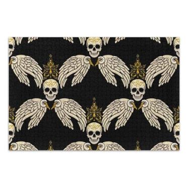 Imagem de Quebra-cabeça adulto 500 peças asas de caveira presentes elefante preto branco engraçado quebra-cabeça legal para adultos arte animal flor, 50 x 37 centímetros