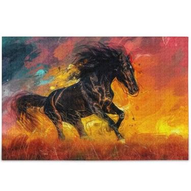 Imagem de Quebra-cabeça de cavalo de ouro preto para adultos, 1000 peças, decoração de pintura animal, quebra-cabeças rígidos para adultos, presentes personalizados para amantes de quebra-cabeça, 75 x 50 cm