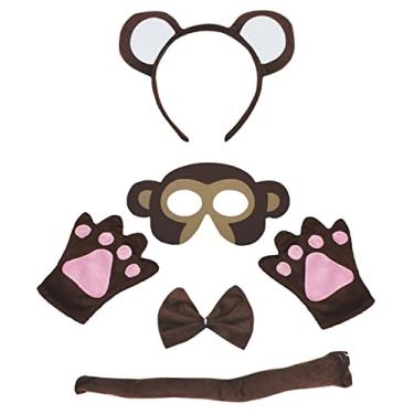 Imagem de Petitebella Máscara de cabeça de macaco, luvas de cauda com gravata borboleta, 5 peças, fantasia para crianças (tamanho único)