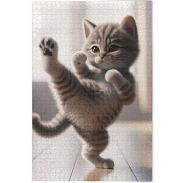 Imagem de Quebra-cabeças engraçados de gato gatinho fofo para adultos 500 peças arte personalizada divertida boba, quebra-cabeças rígidos, decoração de arte animal, 52 cm x 37,8 cm