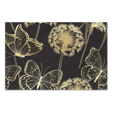 Imagem de Quebra-cabeça de borboletas douradas dente-de-leão preto 500 peças para adultos, presentes tecnológicos, quebra-cabeça difícil de arte animal, 51 x 35 cm