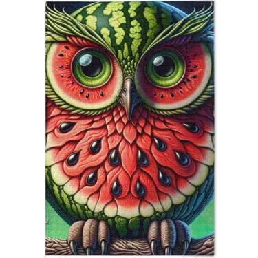 Imagem de Quebra-cabeça engraçado de coruja melancia personalizado 500 peças adultos arte floral animal quebra-cabeças legais para adultos amantes de elefantes brancos, presentes, 52 cm x 37,8 cm