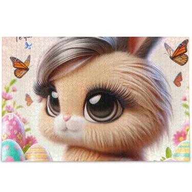 Imagem de Quebra-cabeça personalizada Kawaii coelho coelho pelúcia adultos 500 peças paisagem arte animal diversão família quebra-cabeça elefante branco presentes engraçado, 52 cm x 37,8 cm
