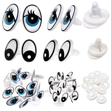 Imagem de TOAOB Conjunto de 60 Olhos de Segurança de Plástico Preto e Azul Olhos de Artesanato 13 x 19 mm 17 x 25 mm Olhos de Segurança de Boneca com Arruelas para Animais de Pelúcia Amigurumis Crochê Ursos