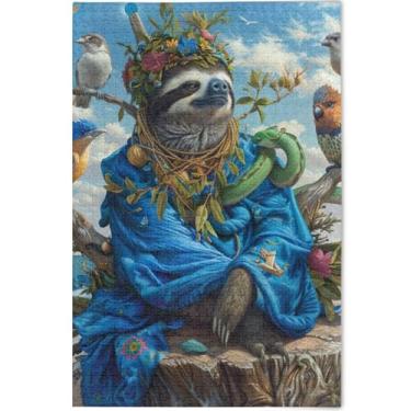 Imagem de Quebra-cabeça de animais fofos preguiça personalizado 1000 peças adultos divertido bobo cena outono brinquedo de arte, 75 x 50 cm