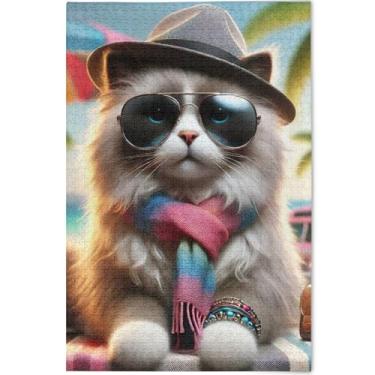 Imagem de Quebra-cabeça de gato Ragdoll fofo para adultos 1000 peças quebra-cabeça cena engraçada natureza quebra-cabeça animal arte impressão, 75 x 50 cm