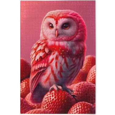 Imagem de Quebra-cabeça adulto vermelho coruja morango personalizado 500 peças jogo de tecnologia presentes cena quebra-cabeças coloridos decoração de arte animal, 52 cm x 37,8 cm