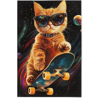 Imagem de Quebra-cabeça engraçado animal gato fofo 500 peças adultos arte floral natureza divertido quebra-cabeça personalizado elefante branco, 52 cm x 37,8 cm