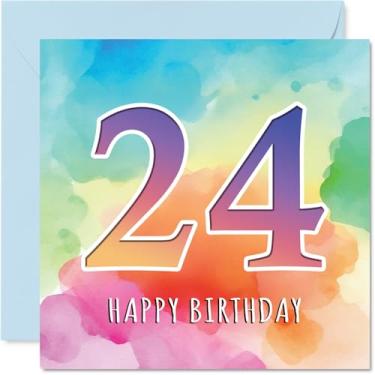 Imagem de Stuff4 Cartões de aniversário de 24 anos para homens e mulheres - Colorido aquarela idade - Cartão de feliz aniversário para homem de 24 anos mulher irmão sobrinho tia amigo, cartões comemorativos de